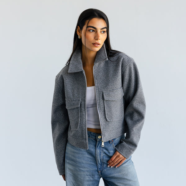 Soft cropped jacket - Dark grey