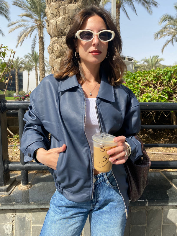 Vintage leather jacket - Navy blue